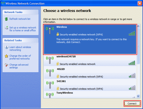 Select your network and click Connect.