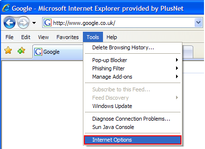 Tools - Internet Options