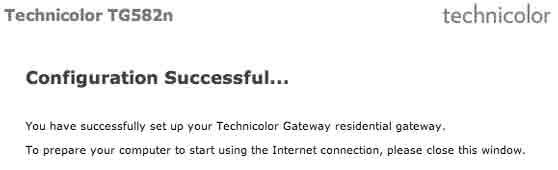 After about a minute the Internet light on your router will turn green and you'll see Configuration Sucessful. Close your web browser window.