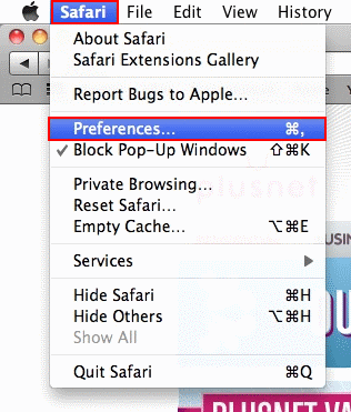 Open Safari. Click on the Safari menu and select Preferences.