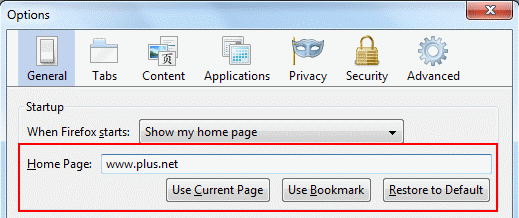 Enter the homepage address you want to use and click OK.