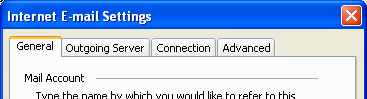 The advanced settings for your email account are split between 4 tabs: General, Outgoing Server, Connection and Advanced 