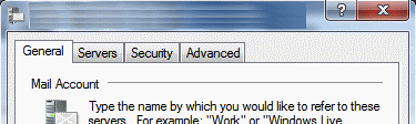 Your email account settings are split between 4 tabs: General, Servers, Security and Advanced.
